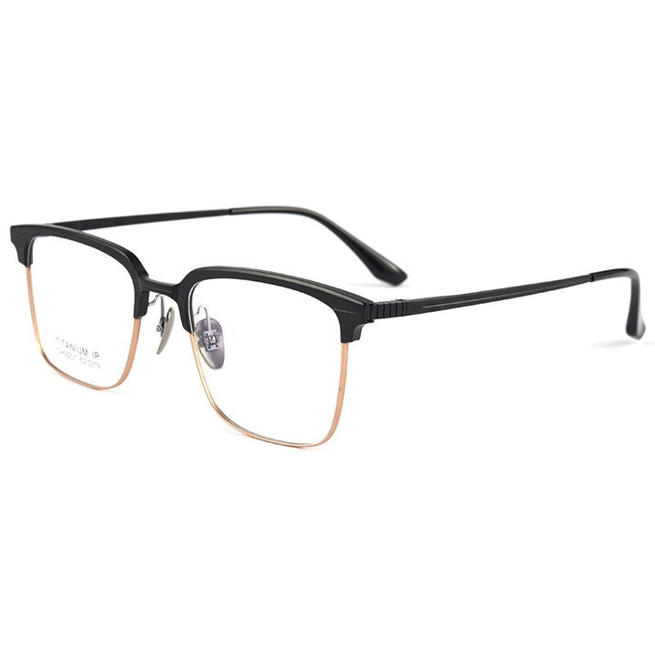 Handoer Men's Full Rim Square Titanium Eyeglasses 9201 Full Rim Handoer Black Gold  