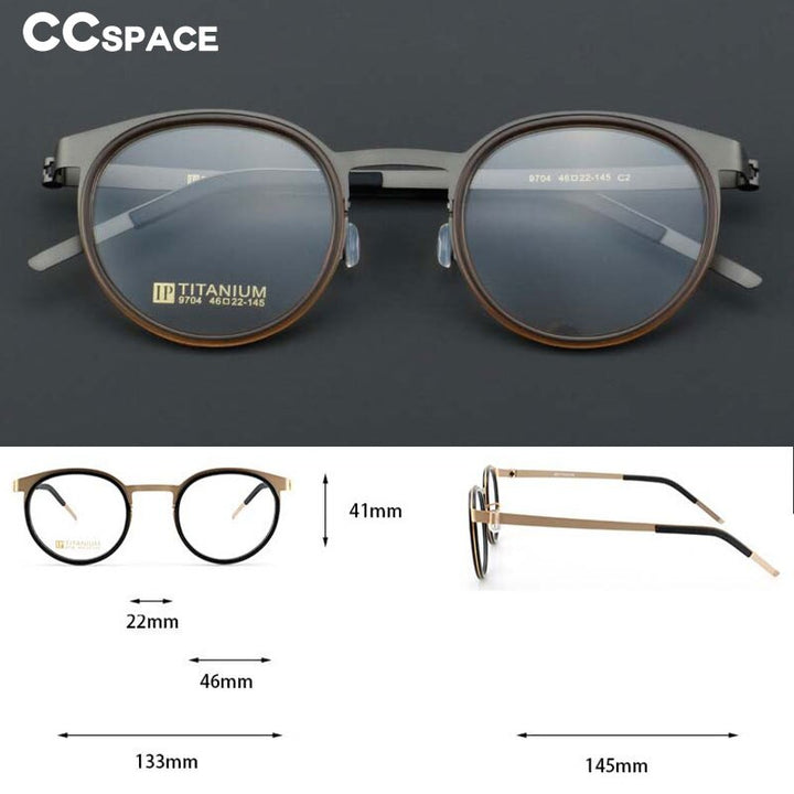 CCspace Unisex Full Rim Round Titanium Handcrafted Eyeglasses 55025 Full Rim CCspace   