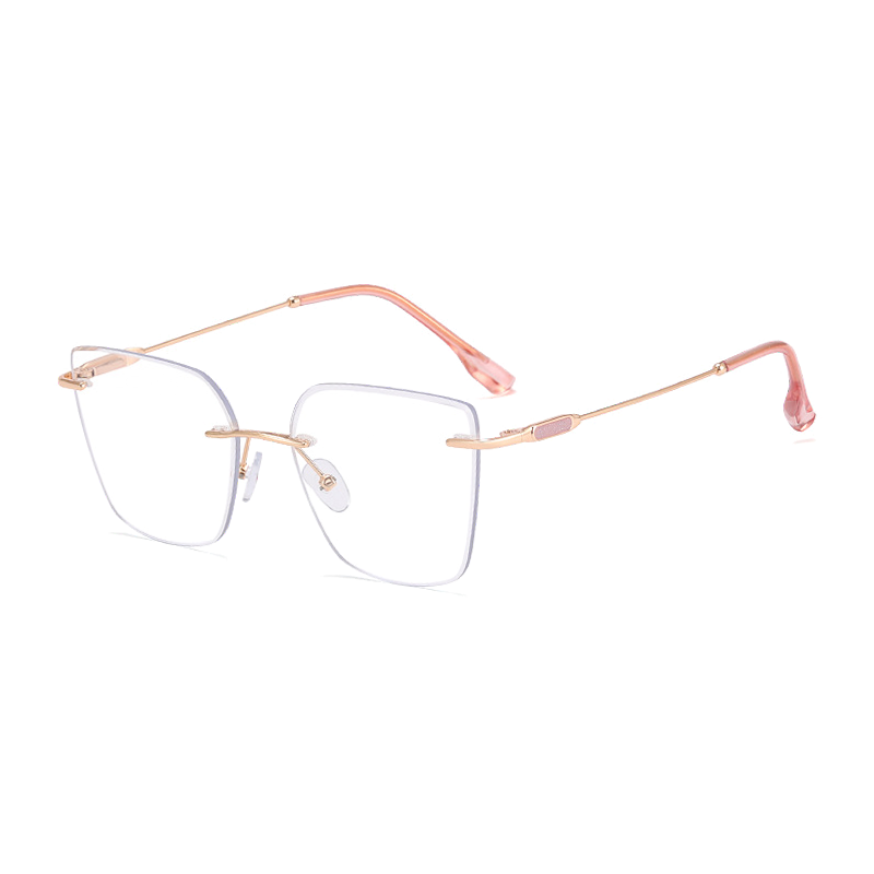 Ralferty Women's Rimless Flat Top Cat Eye Alloy Eyeglasses Rimless Ralferty C2 Gold - Pink China 