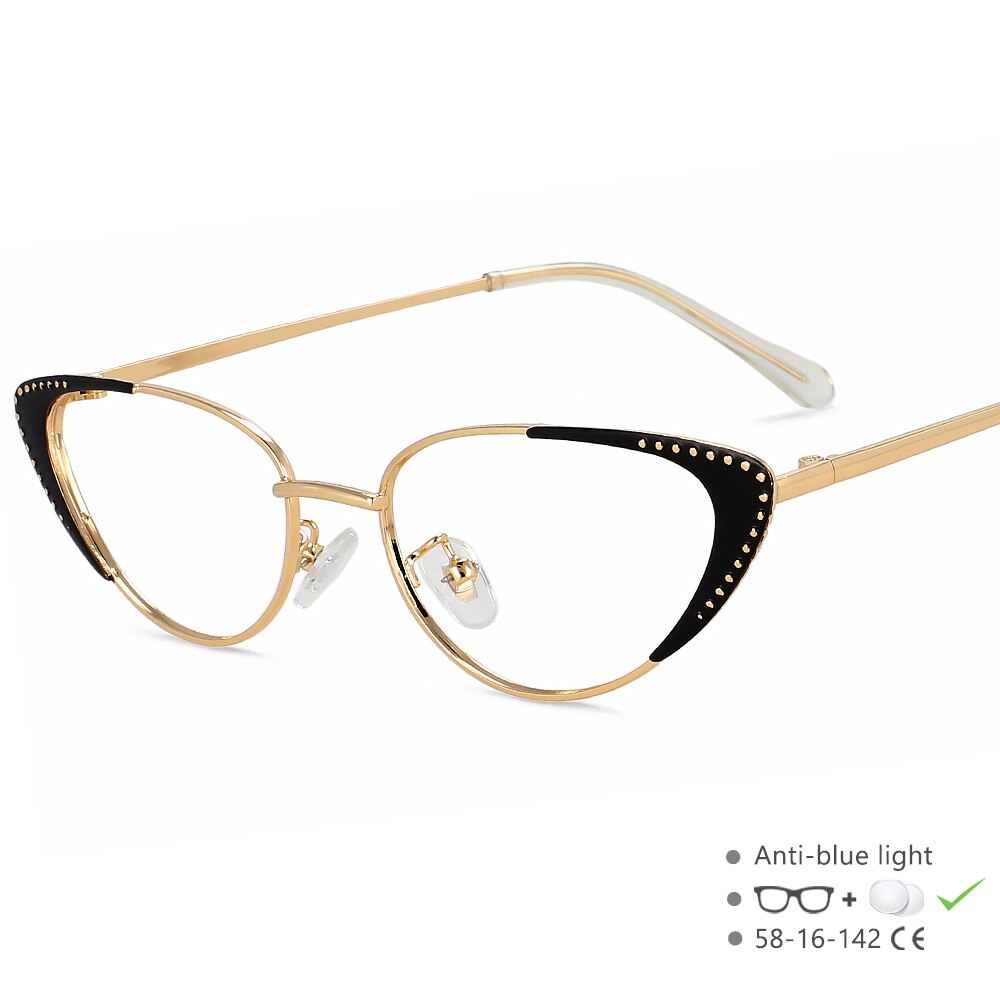 CCspace Unisex Full Rim Oval Cat Eye Acetate Alloy Eyeglasses 55413 Full Rim CCspace China BlackC3 