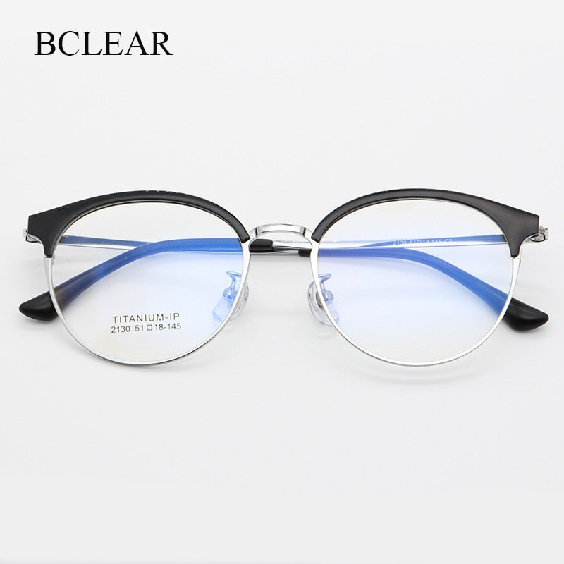 Bclear Unisex Full Rim Round Titanium Acetate Frame Browline Eyeglasses My2130 Full Rim Bclear   