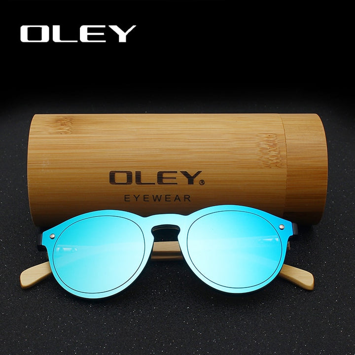 Oley Women's Round Bamboo Leg Color Film Sunglasses Z0479 Sunglasses Oley   