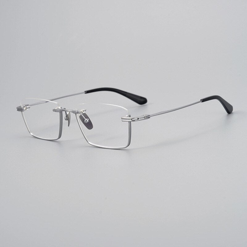 CCSpace Unisex Semi Rim Square Handcrafted Titanium Eyeglasses 55634 Full Rim CCspace China Silver 