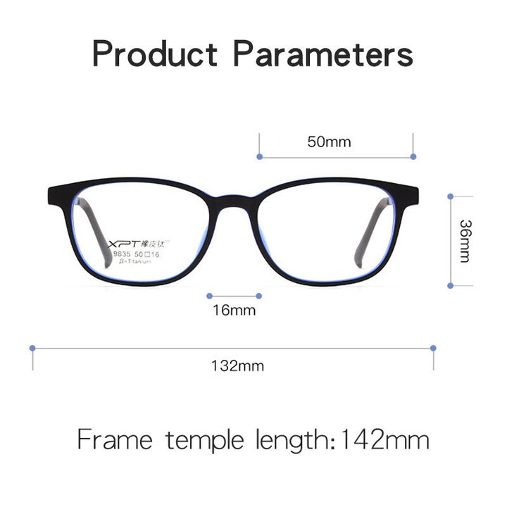 KatKani Unisex Full Rim Small Square Round Rubber Titanium Eyeglasses 9835xp Full Rim KatKani Eyeglasses   