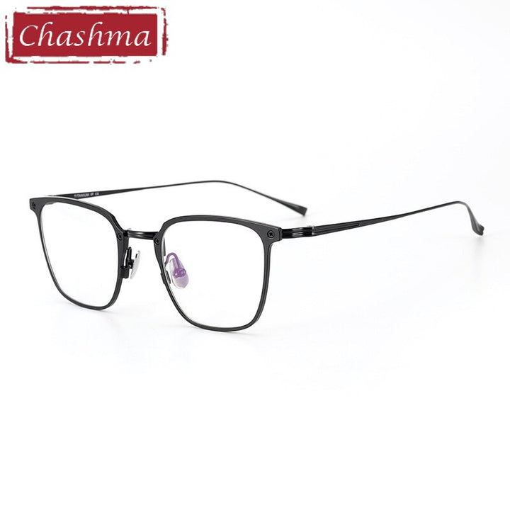 Chashma Ottica Men's Full Rim Round Square Titanium Eyeglasses 097 Full Rim Chashma Ottica Black  