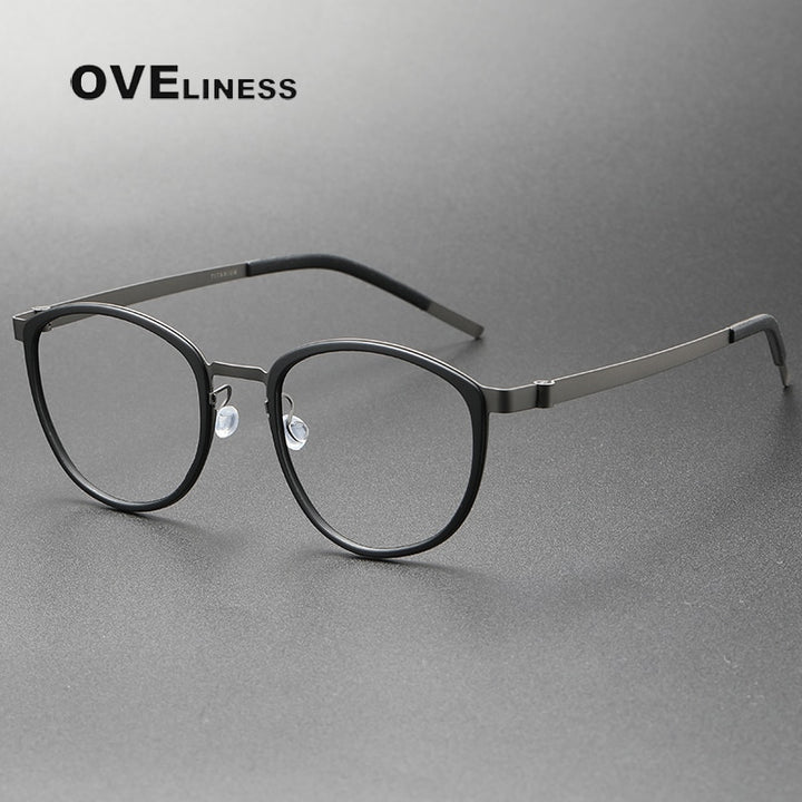 Oveliness Unisex Full Rim Round Screwless Titanium Eyeglasses 9737 Full Rim Oveliness black gun  