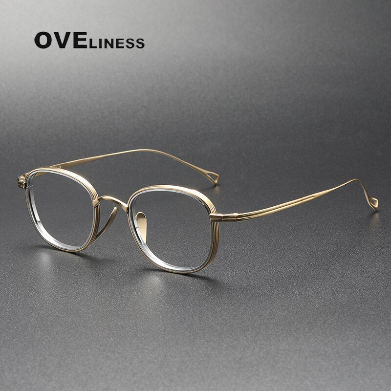 Oveliness Unisex Full Rim Round Square Titanium Eyeglasses 1221 Full Rim Oveliness gold silver  