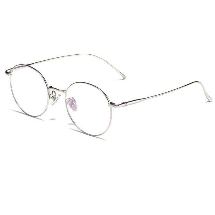 Katkani Unisex Full Rim Round Titanium Eyeglasses K3216 Full Rim KatKani Eyeglasses Silver  