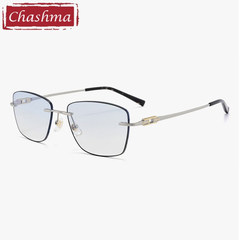 Chashma Ottica Men's Rimless Square Titanium Eyeglasses 8122 Rimless Chashma Ottica Silver Blue  