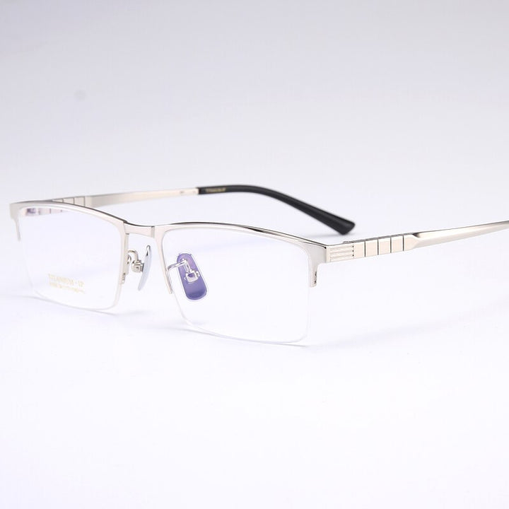Bclear Men's Semi Rim Square Titanium Eyeglasses My91065 Semi Rim Bclear Silver  