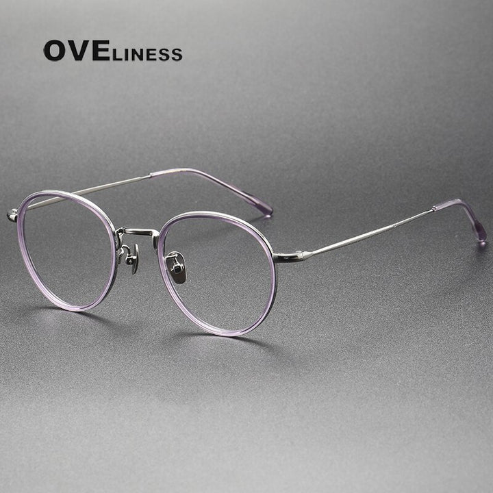 Oveliness Unisex Full Rim Round Titanium Eyeglasses 8507 Full Rim Oveliness purple gun  