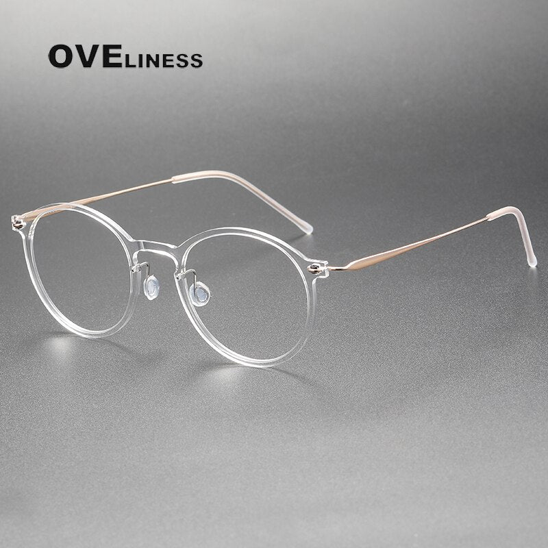 Oveliness Unisex Full Rim Round Square Acetate Titanium Eyeglasses 6541 Full Rim Oveliness transparent gold  