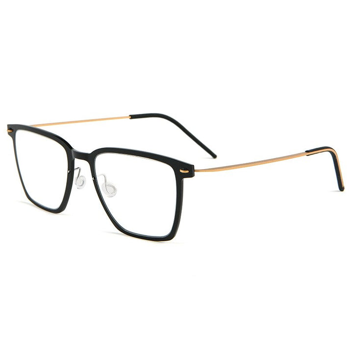Yimaruili Unisex Full Rim Square Screwless Titanium Eyeglasses 6554nd Full Rim Yimaruili Eyeglasses Black Gold  