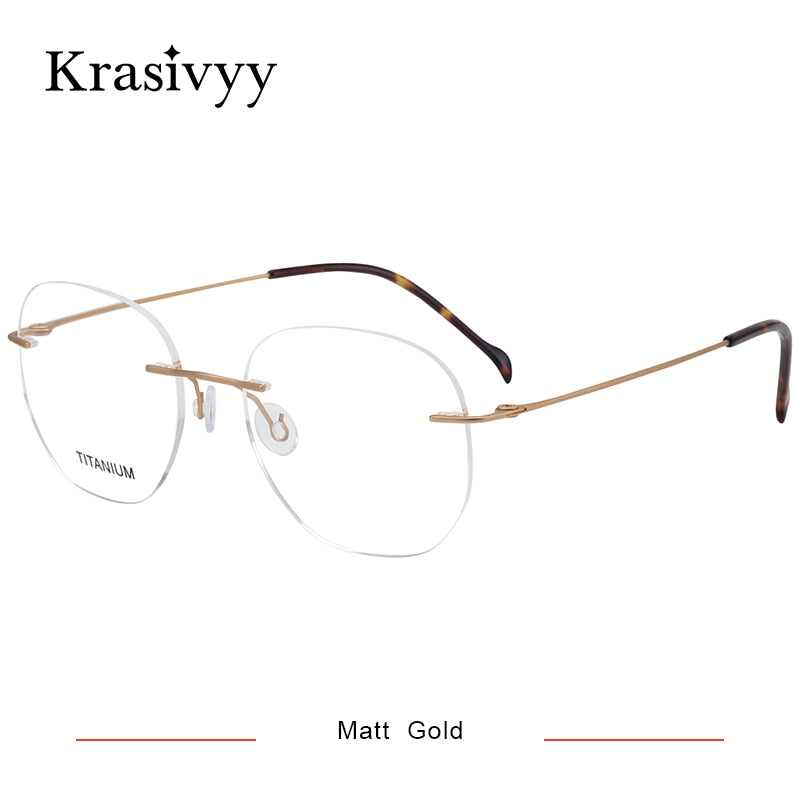 Krasivyy Unisex Rimless Round Square Screwless Titanium Eyeglasses Kr86510 Rimless Krasivyy Matt Gold CN 