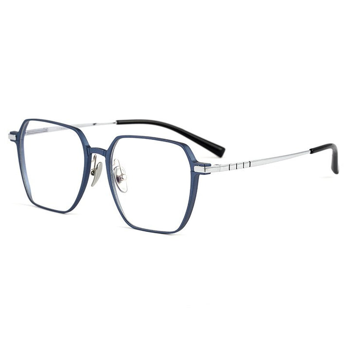 KatKani Unisex Full Rim Irregular Square Aluminum Magnesium Titanium Eyeglasses L5083m Full Rim KatKani Eyeglasses Blue Silver  