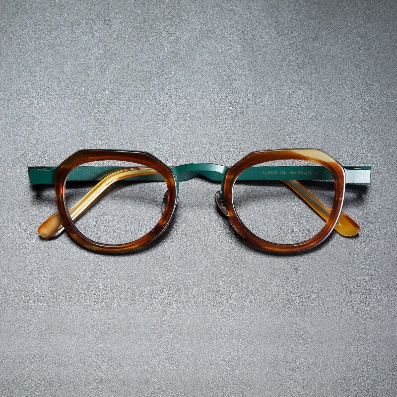 Gatenac Unisex Full Rim Round Square Acetate Titanium Eyeglasses Gxyj919 Frame Gatenac Tortoiseshell Green  