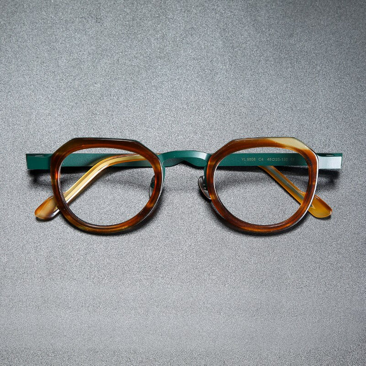Gatenac Unisex Full Rim Round Square Acetate Titanium Eyeglasses Gxyj919 Frame Gatenac Tortoiseshell Green  