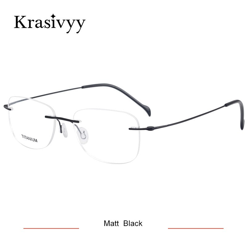 Krasivyy Unisex Rimless Round Square Screwless Titanium Eyeglasses Kr16009 Rimless Krasivyy Matt   Black CN 