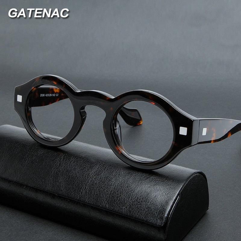 Gatenac Unisex Full Rim Irregular Round Acetate Eyeglasses Gxyj1007 Full Rim Gatenac   