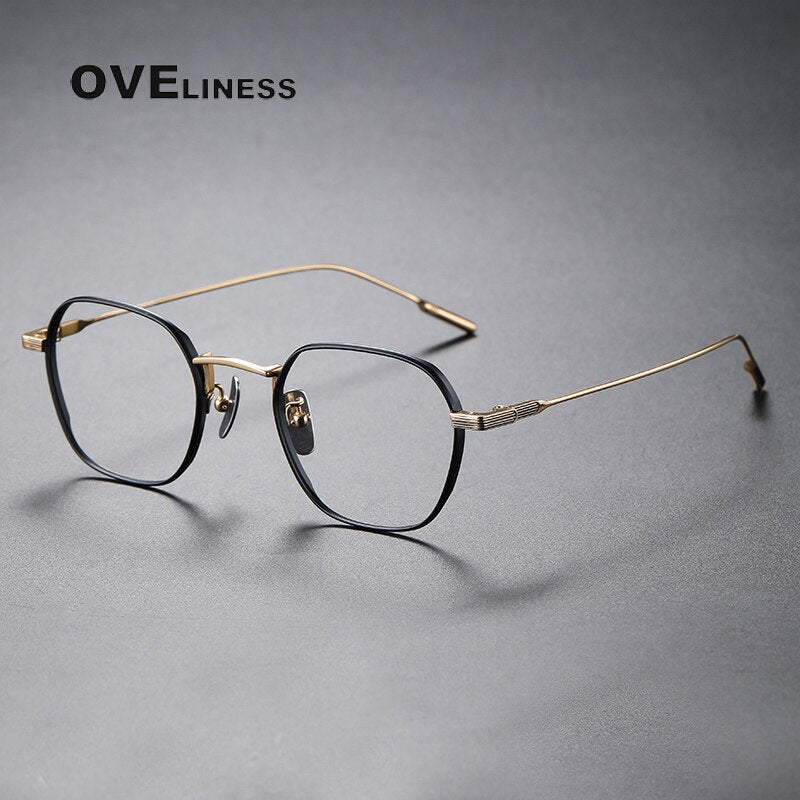 Oveliness Unisex Full Rim Irregular Square Titanium Eyeglasses 80808 Full Rim Oveliness black gold  