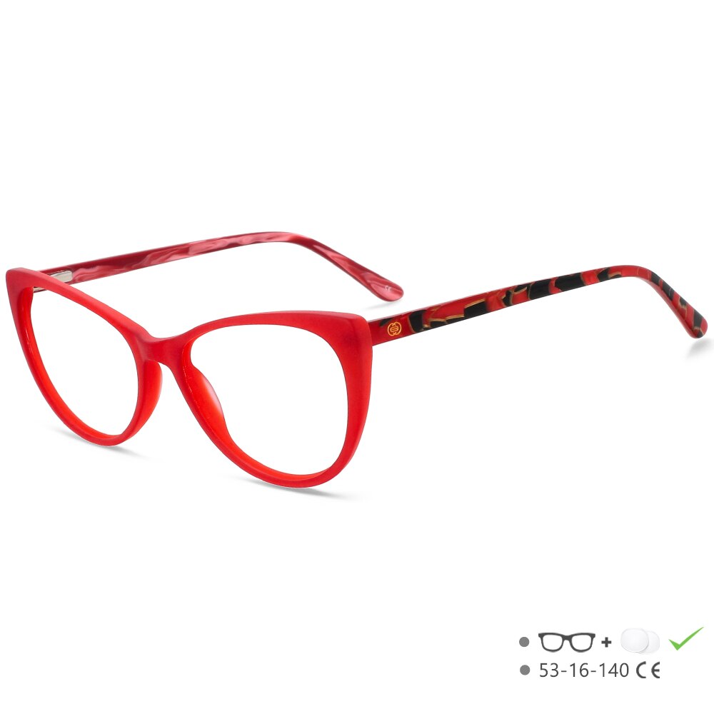 CCSpace Women's Full Rim Square Cat Eye Acetate Eyeglasses 55568 Full Rim CCspace Red China 