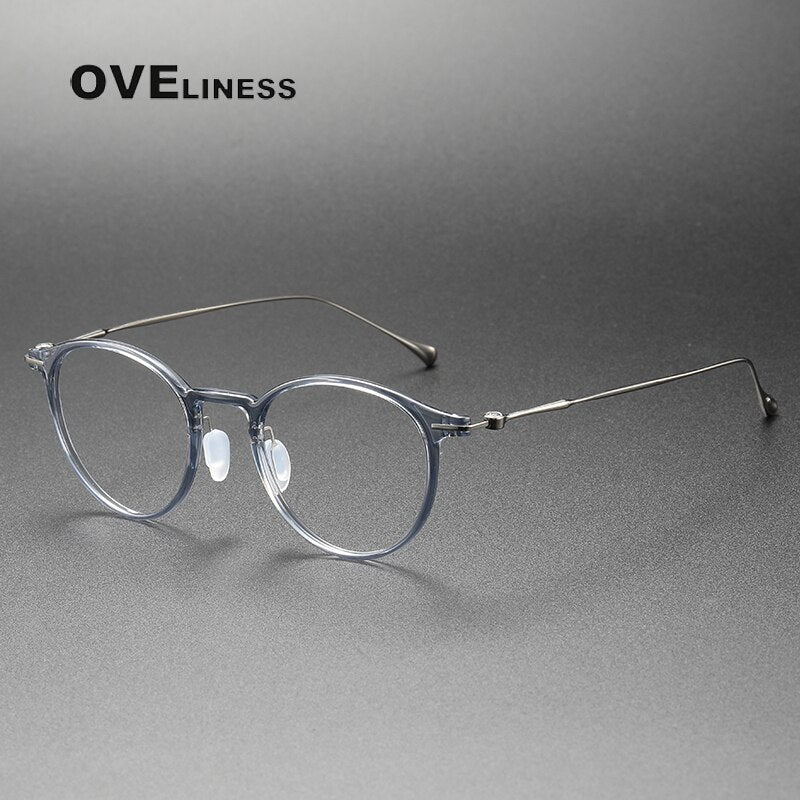 Oveliness Unisex Full Rim Round Square Tr 90 Titanium Eyeglasses Full Rim Oveliness grey blue  