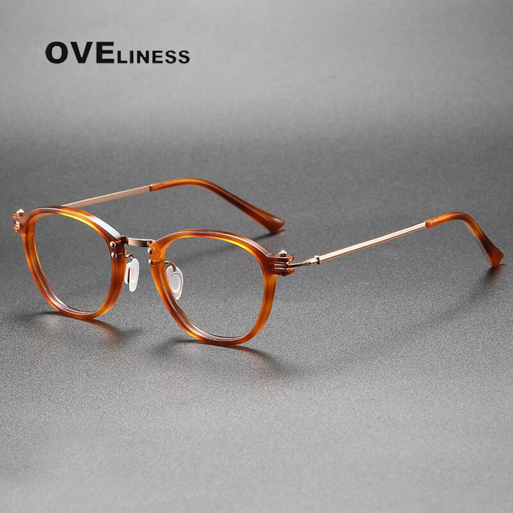 Oveliness Unisex Full Rim Square Screwless Acetate Titanium Eyeglasses 5881 Full Rim Oveliness brown  