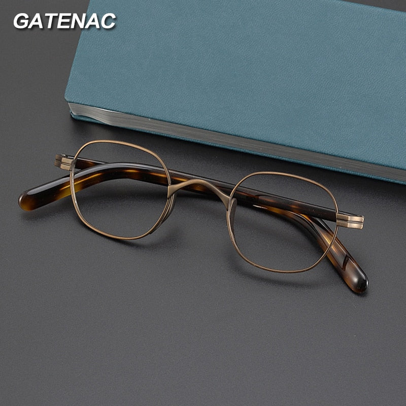 Gatenac Unisex Full Rim Small Square Acetate Titanium Eyeglasses Gxyj1014 Full Rim Gatenac   