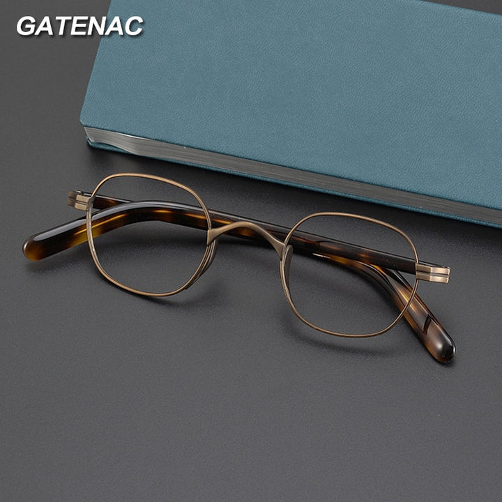 Gatenac Unisex Full Rim Small Square Acetate Titanium Eyeglasses Gxyj1014 Full Rim Gatenac   