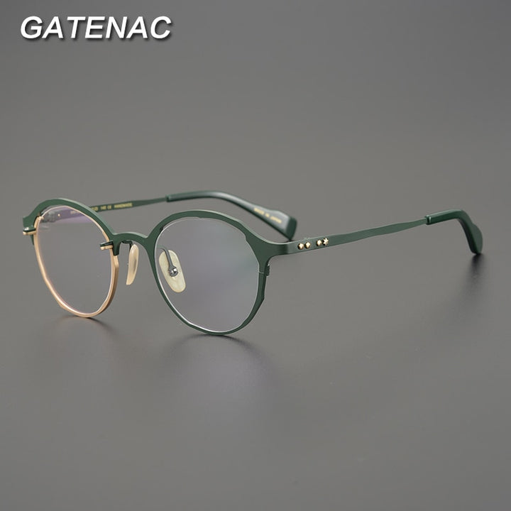 Gatenac Unisex Full Rim Small Round Titanium Eyeglasses Gxyj869 Full Rim Gatenac   