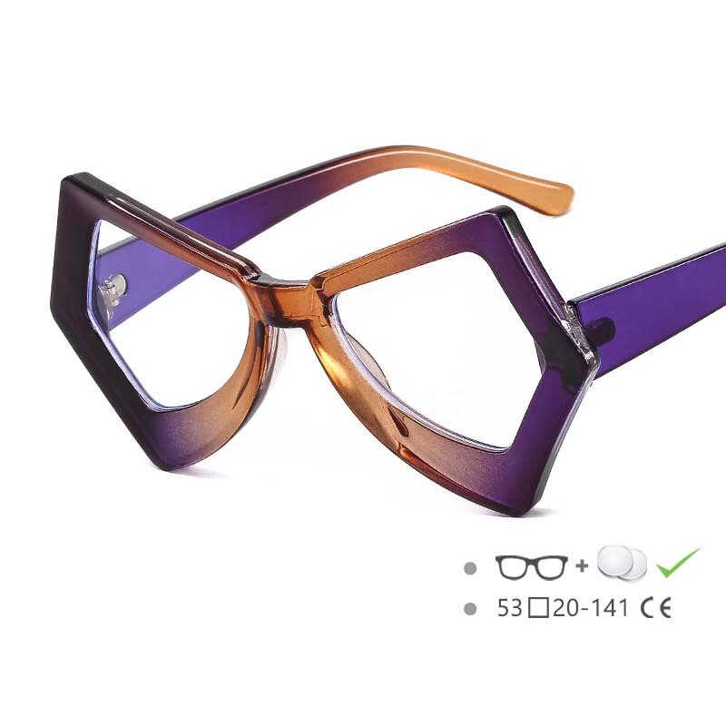 CCSpace Unisex Full Rim Polygonal Cat Eye Acetate Frame Eyeglasses 54620 Full Rim CCspace China Purple 