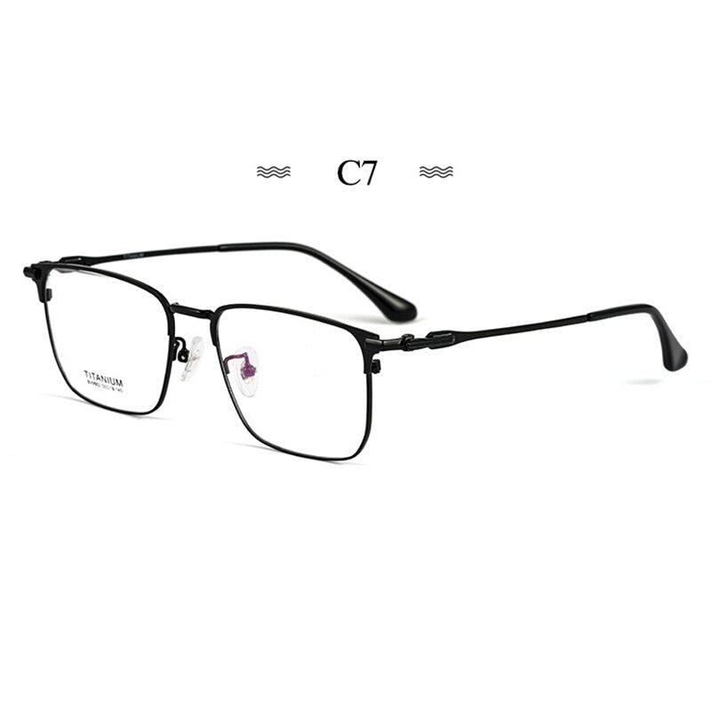 Hotochki Men's Semi Rim Square Titanium Alloy Frame Eyeglasses Bv9002 Semi Rim Hotochki C7  