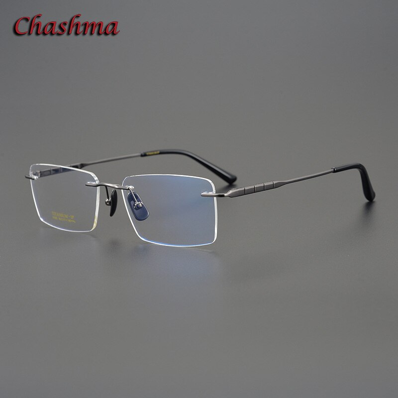 Chashma Ochki Men's Rimless Square Titanium Eyeglasses 91092 Rimless Chashma Ochki Gray  