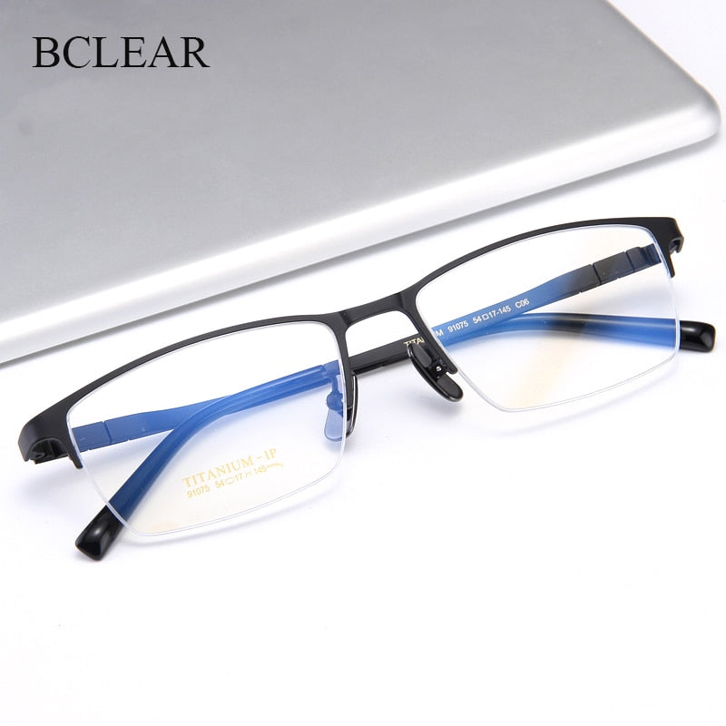 Bclear Men's Semi Rim Square Titanium Eyeglasses My91075 Semi Rim Bclear   
