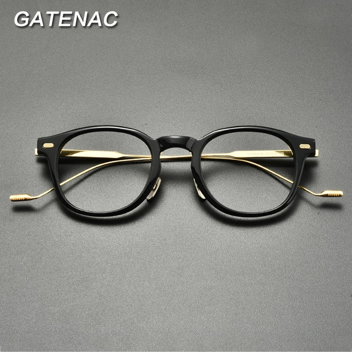Gatenac Unisex Full Rim Square Round Titanium Acetate Eyeglasses Gxyj855 Full Rim Gatenac   
