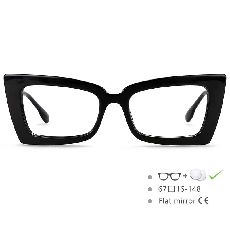 CCspace Women's Oversized Rectangle Cat Eye Resin Frame Eyeglasses 54536 Full Rim CCspace black China 