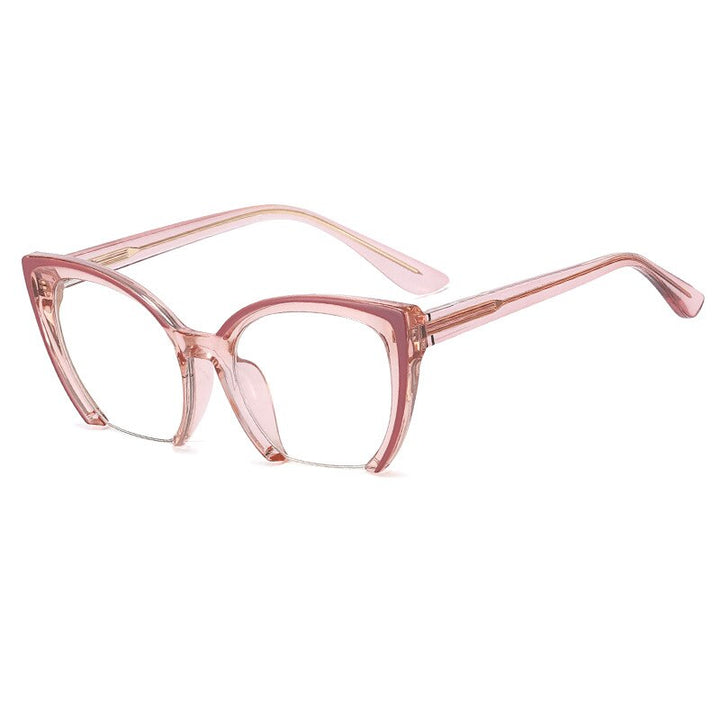 CCSpace Women's Semi Rim Square Flat Bottom Cat Eye Tr 90 Titanium Eyeglasses 55068 Semi Rim CCspace China Pink 