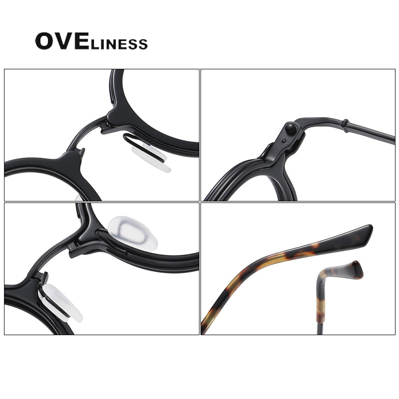 Oveliness Unisex Full Rim Round Acetate Titanium Eyeglasses 5899 Full Rim Oveliness   