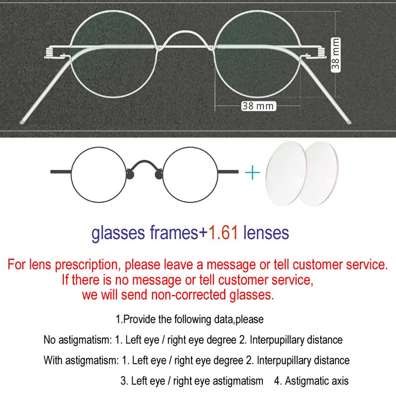 Yujo Unisex Full Rim Round Handcrafted Stainless Steel Customized Lens/ Diameter Eyeglasses Full Rim Yujo 38mm China 