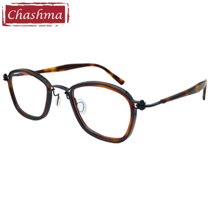 Chashma Ottica Unisex Full Rim Rounded Square Acetate Titanium Eyeglasses 5861 Full Rim Chashma Ottica Black Leopard  