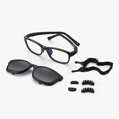 Ralferty  Unisex Children's Full Rim Square Acetate Eyeglasses With Polarized Clip On Sunglasses M18119 Clip On Sunglasses Ralferty Black China As picture
