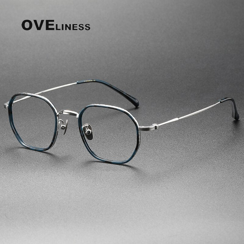 Oveliness Unisex Full Rim Irregular Square Acetate Titanium Eyeglasses 8503 Full Rim Oveliness tortoise blue silver  