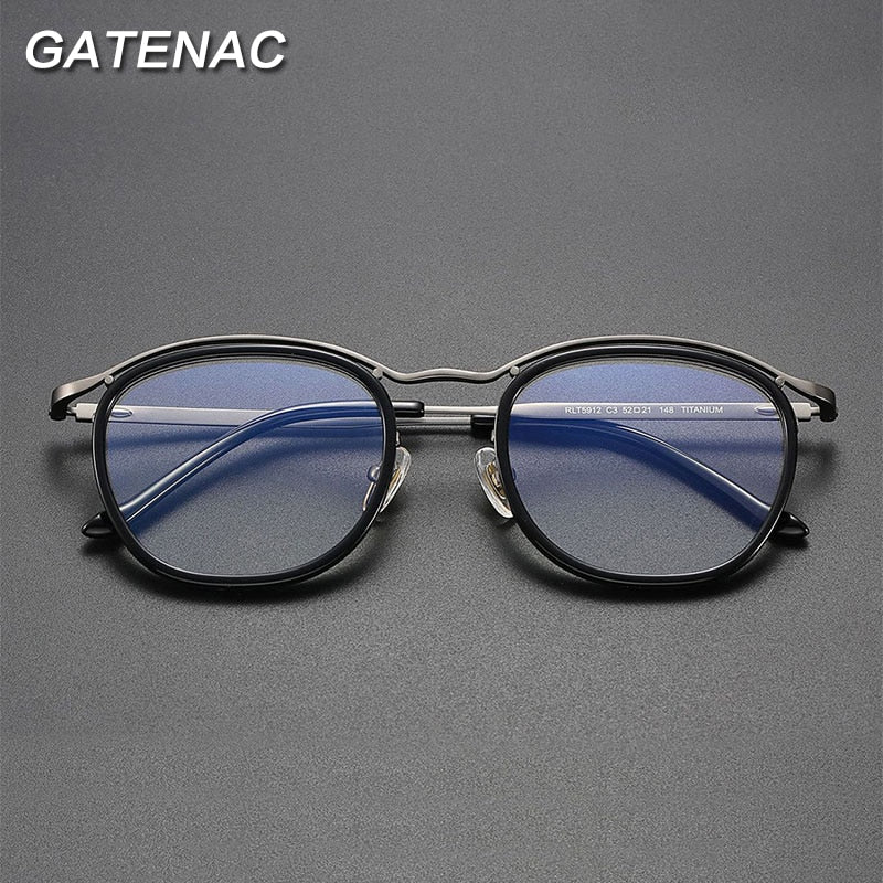 Gatenac Unisex Full Rim Round Square Titanium Acetate Eyeglasses Gxyj905 Full Rim Gatenac   