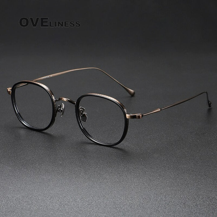 Oveliness Unisex Full Rim Round Square Titanium Eyeglasses 137 Full Rim Oveliness bronze  