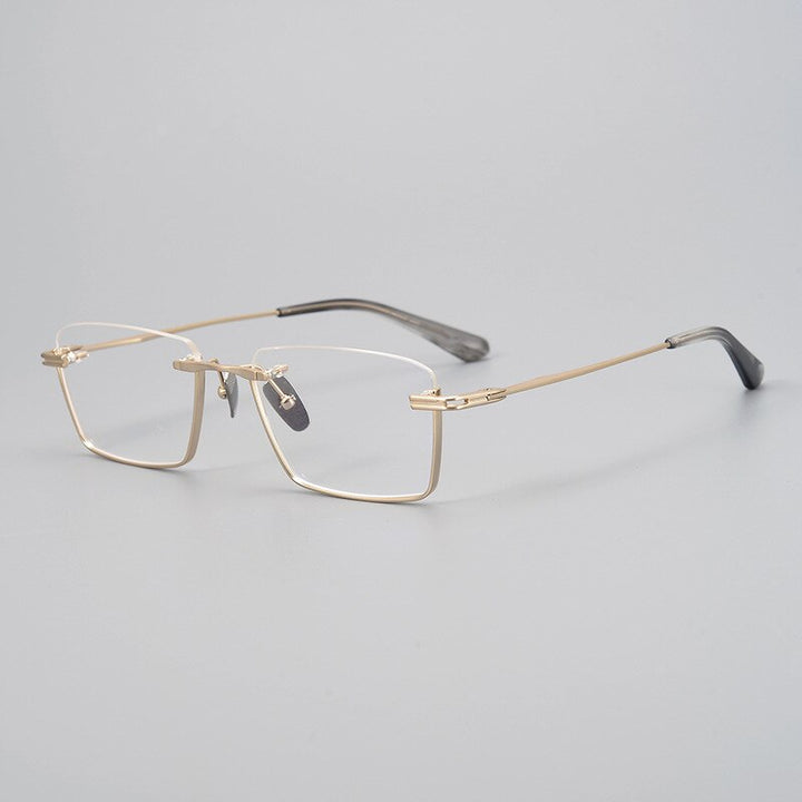 CCSpace Unisex Semi Rim Square Handcrafted Titanium Eyeglasses 55634 Full Rim CCspace China Gold 