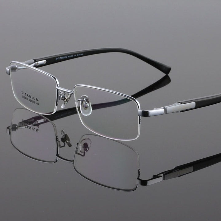 Hdcrafter Men's Semi Rim Square Titanium Eyeglasses Lr9910 Semi Rim Hdcrafter Eyeglasses Silver  