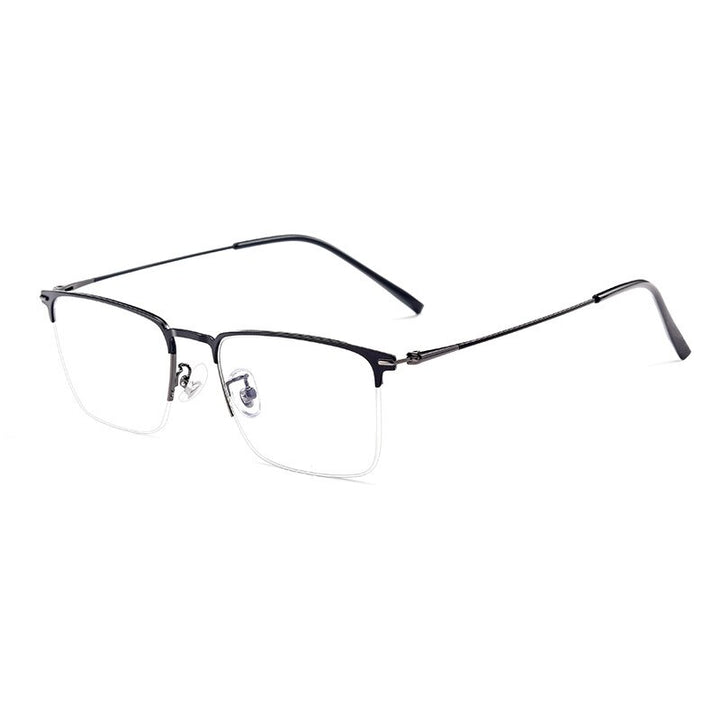 Hotochki Men's Full/Semi Rim SquareTitanium Frame Eyeglasses 0608-0606 Semi Rim Hotochki Half Black Gun  