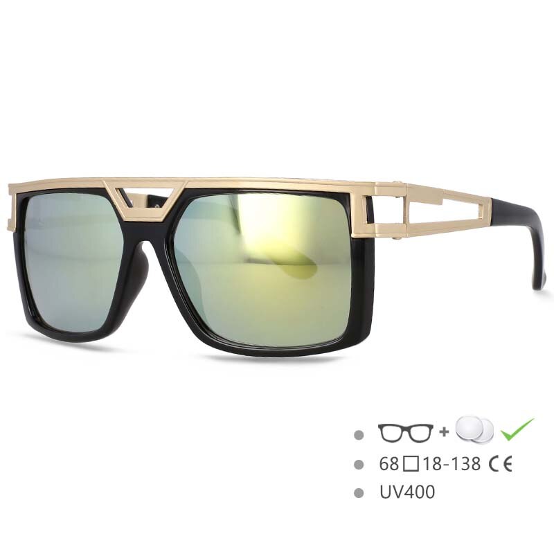 CCspace Men's Full Rim Large Rectangular Double Bridge Acetate Frame Sunglasses 54598 Sunglasses CCspace Sunglasses Gold-silver China 54598