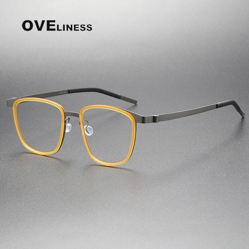 Oveliness Unisex Full Rim Square Screwless Titanium Eyeglasses 9717 Full Rim Oveliness yellow gun  
