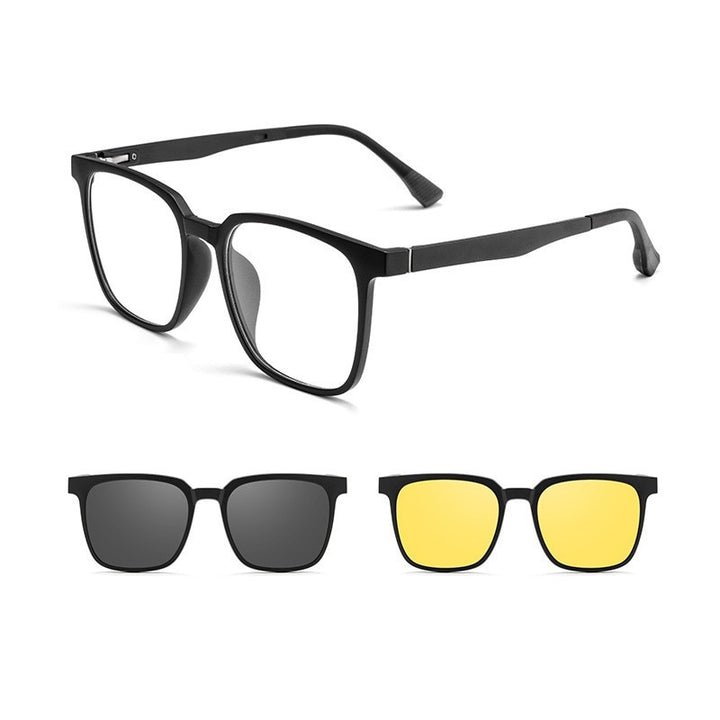 KatKani Unisex Full Rim Square Tr 90 Eyeglasses With Clip On Polarized Sunglasses 99103r Clip On Sunglasses KatKani Eyeglasses Default Title  